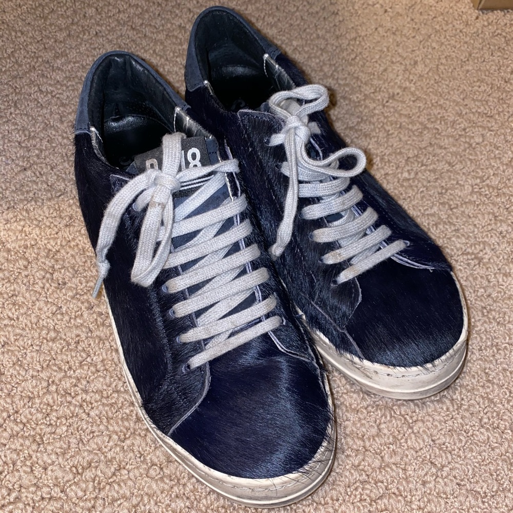 P448 Navy Fur Sneakers